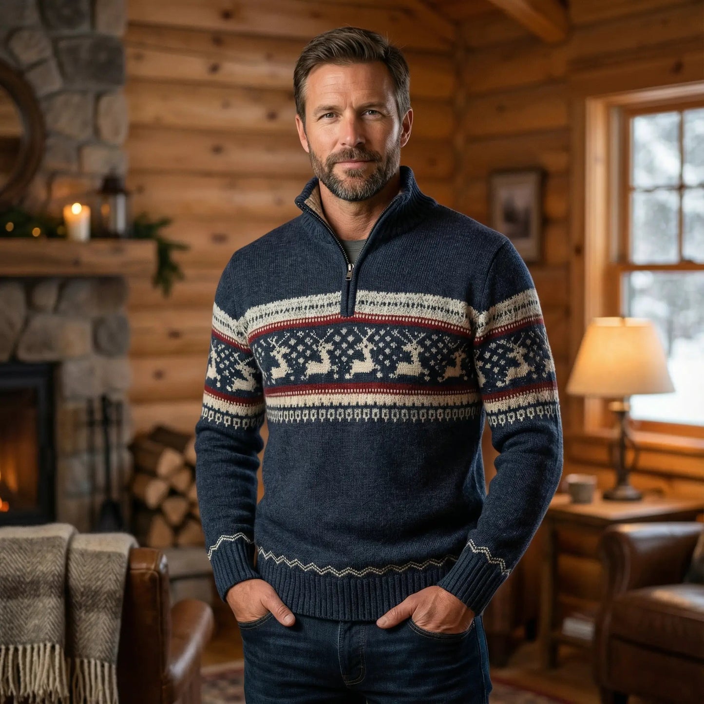 Trui met gebreid patroon en opstaande kraag