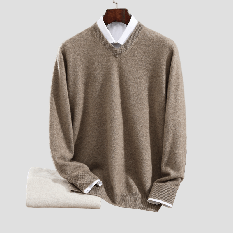 V-hals trui van zachte cashmere met lange mouwen en ribgebreide manchetten voor heren in smart casual stijl voor werk in de herfst-3