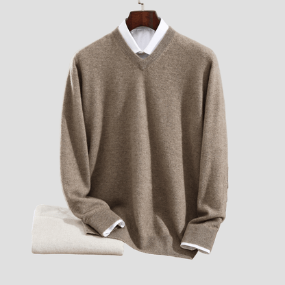 V-hals trui van zachte cashmere met lange mouwen en ribgebreide manchetten voor heren in smart casual stijl voor werk in de herfst-3