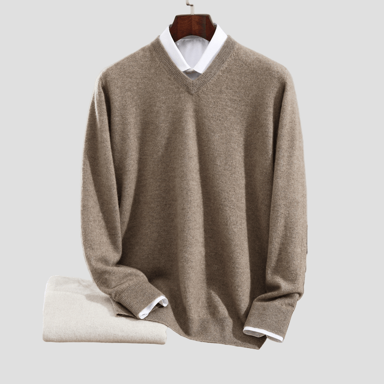 V-hals trui van zachte cashmere met lange mouwen en ribgebreide manchetten voor heren in smart casual stijl voor werk in de herfst-3