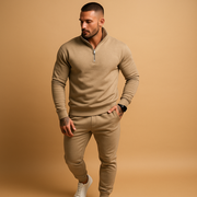 OLEV | Heren Set - Half-Zip Trui + Joggingsbroek Heren Actieve Kleding Zavalori Khaki S