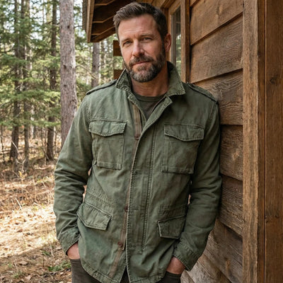 Vintage field jacket met meerdere zakken