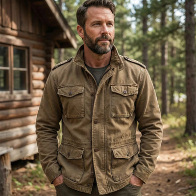 Vintage field jacket met meerdere zakken