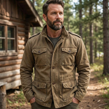 Vintage field jacket met meerdere zakken