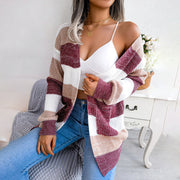 Indy - Oversized Striped Knitted Cardigan Women's Cardigan Zavalori Roodbruin 8 (S)