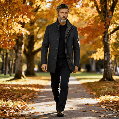 Winterjas met doorgestikte binnenvoering en staande kraag