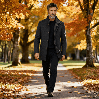 Winterjas met doorgestikte binnenvoering en staande kraag