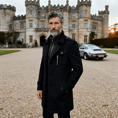 Wollen jas met dubbele kraag en rits- en knoopsluiting