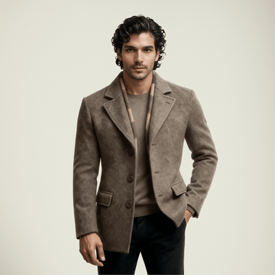 Wolmix jas met gestructureerde afwerking en dubbele knopen