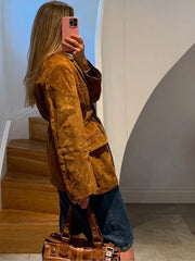 JANE | Dames Suede Jas met Riem en Zakken – Lange Mouwen en Kraag voor de Herfst Jacket Zavalori