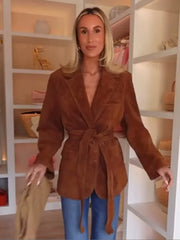 JANE | Dames Suede Jas met Riem en Zakken – Lange Mouwen en Kraag voor de Herfst Jacket Zavalori Bruin S
