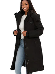 MAUDY - Dames Lange Gevoerde Winterjas met Capuchon Winter Coats Zavalori Zwart XS