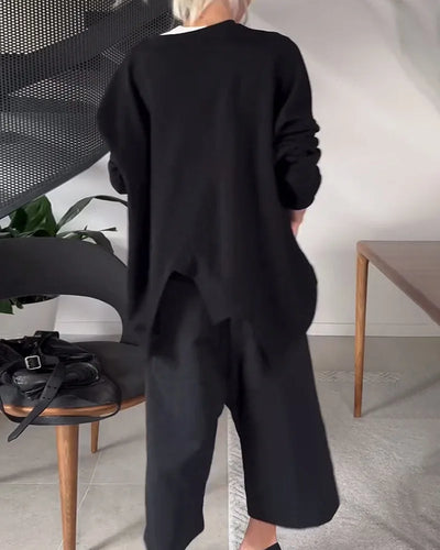 Oversized Zwarte Sweater met Slit