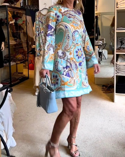 Mini Jurk met Lange Mouwen en Paisley Print