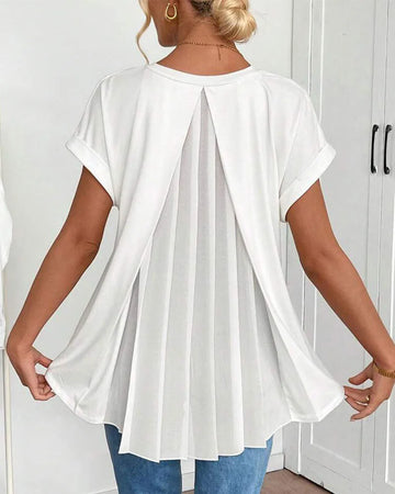 T-shirt met V-hals en plooien