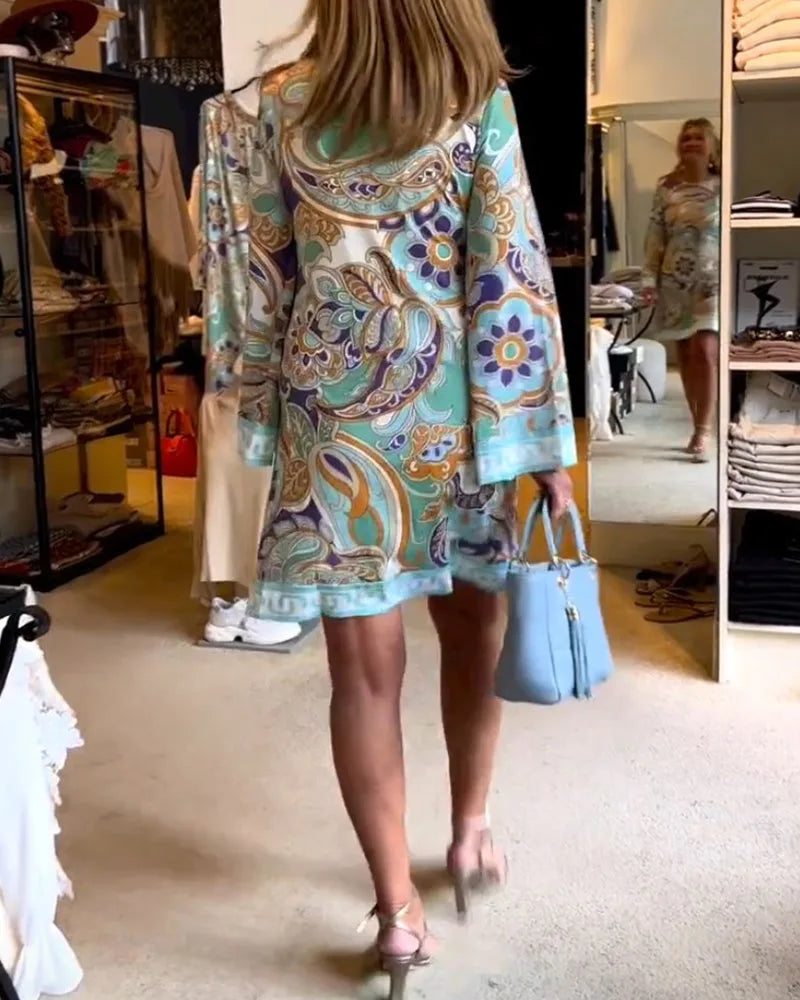 Mini Jurk met Lange Mouwen en Paisley Print