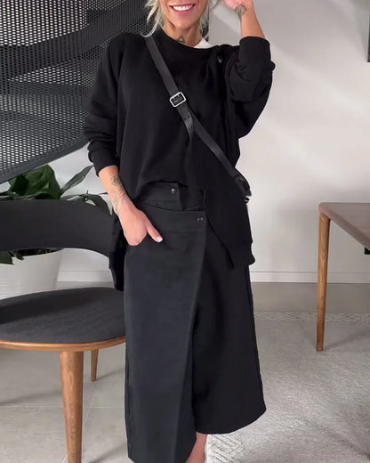 Oversized Zwarte Sweater met Slit