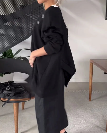 Oversized Zwarte Sweater met Slit