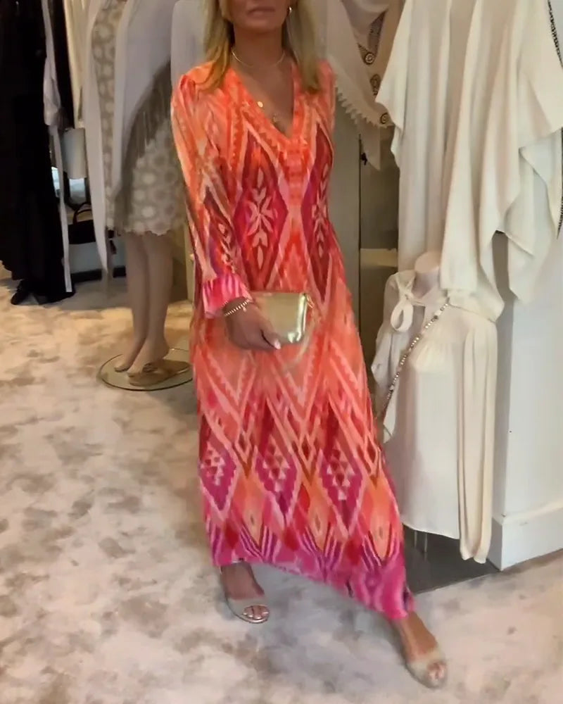 Maxi jurk met diepe V-hals en ruffles