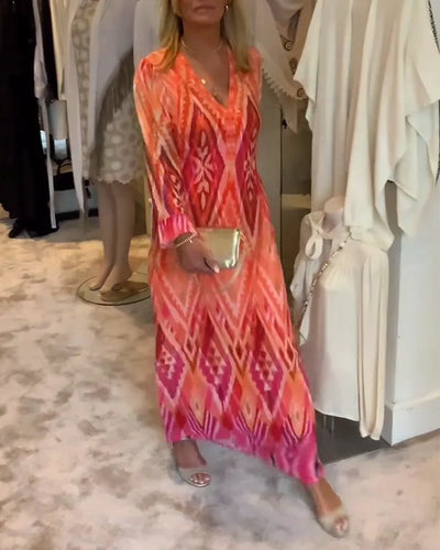 Maxi jurk met diepe V-hals en ruffles