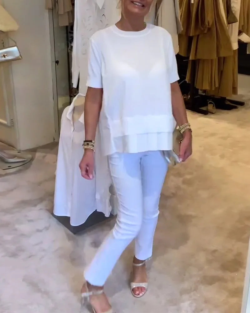 Blouse met korte mouwen en plooien