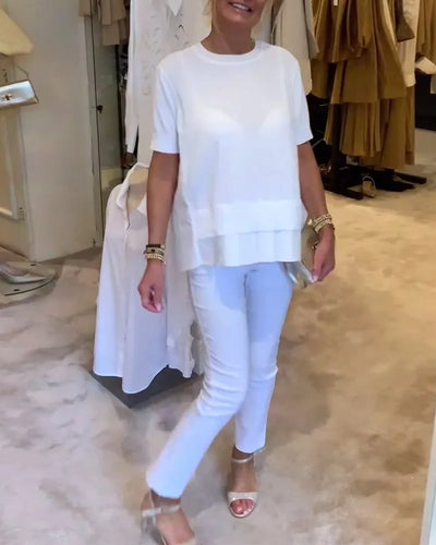 Blouse met korte mouwen en plooien