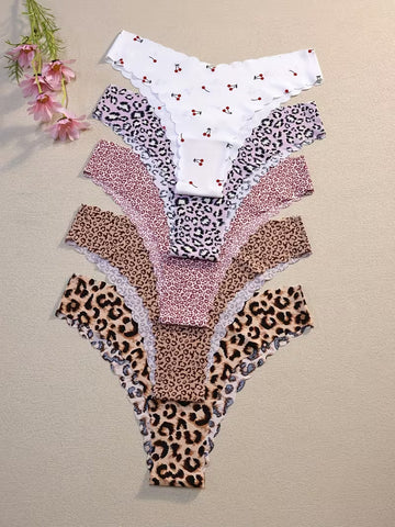 10-Pack - Luipaardprint Seamless Damesondergoed in Herfst- en Winterkleuren, Dun, Comfortabel, Ademend, Snel Drogend, Geschikt voor Sport, Fitness, Yoga en Dans, Voordelig Familiepakket