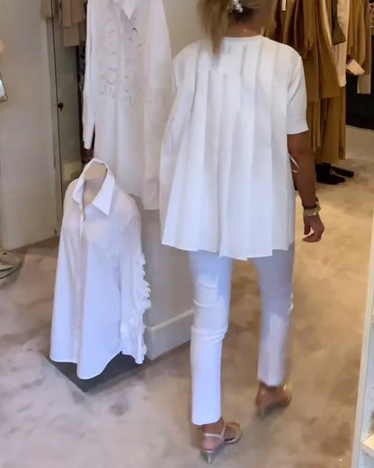 Blouse met korte mouwen en plooien