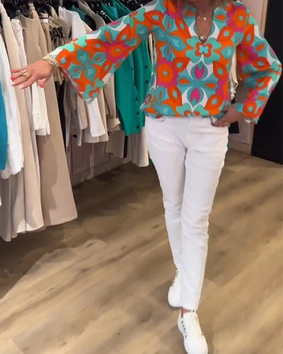 Blouse met V-hals en geometrisch patroon