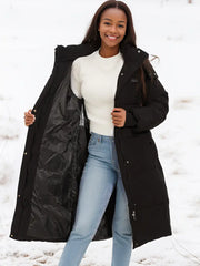 MAUDY - Dames Lange Gevoerde Winterjas met Capuchon Winter Coats Zavalori