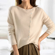 Tori - Enkele Knoop Cardigan met Trui-Stijl Women's Cardigan Zavalori Beige Één maat