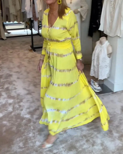 Maxi jurk met V-hals en knopen