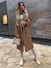SELINE - Lange damesjas met dubbele knoopsluiting Coats & Jackets Zavalori Khaki S