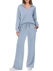 FAYE | Loungewear Set met Comfortabele Broek en Trui met V-hals Loungewear Set Zavalori