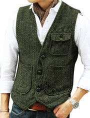 LEON | Heren Mouwloze Gilet Waistcoat Men Zavalori Legergroen M
