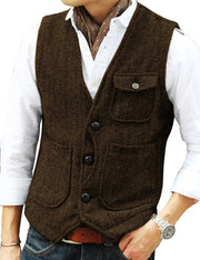 LEON | Heren Mouwloze Gilet Waistcoat Men Zavalori Koffie M