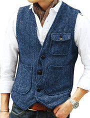 LEON | Heren Mouwloze Gilet Waistcoat Men Zavalori Lichtblauw M