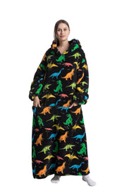 FLEECE - Hoodie Deken Voor De Koude Winterdagen Deken Hoodie winter (bestseller) Zavalori Multi Dinosaurus Volwassen (180cm)